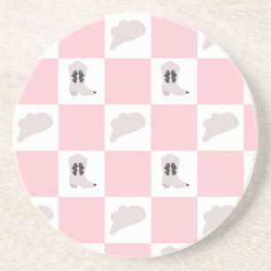 Dessous De Verre En Grès Motif de rodéo rose moderne À damiers fille