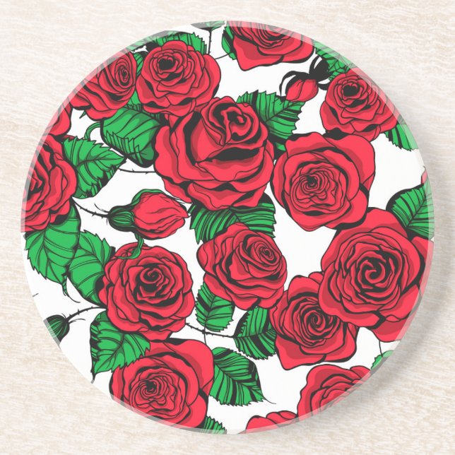 Dessous De Verre En Grès Motif de roses rouges (Devant)