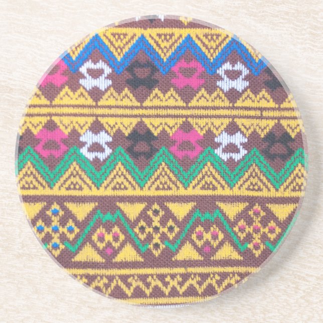 Dessous De Verre En Grès Motif de soie thaïlandais tissé à la main (Devant)