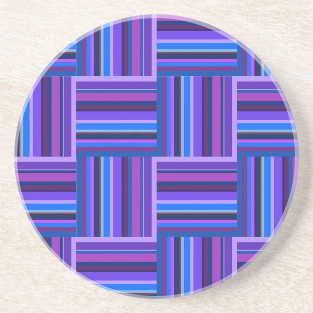 Dessous De Verre En Grès Motif de tissage à rayures bleues et violettes (Devant)