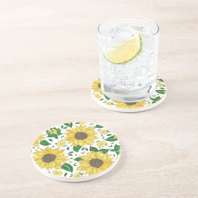 Dessous De Verre En Grès Motif de tournesol à l'aquarelle  (Côté)