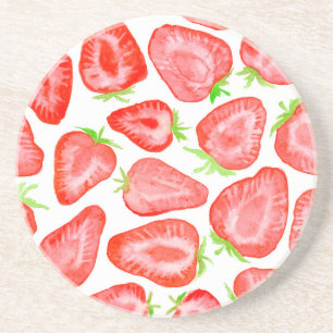 Dessous De Verre En Grès Motif de tranches de fraise d'aquarelle