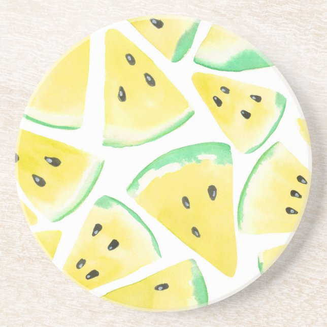 Dessous De Verre En Grès Motif de tranches de pastèque jaune (Devant)