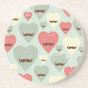 Dessous De Verre En Grès Motif de Valentine avec le coeur et la moustache