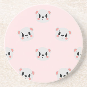 Dessous De Verre En Grès Motif de visage d'ours Kawaii mignon sur rose past