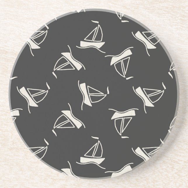 Dessous De Verre En Grès Motif de voilier de griffonnage (Devant)