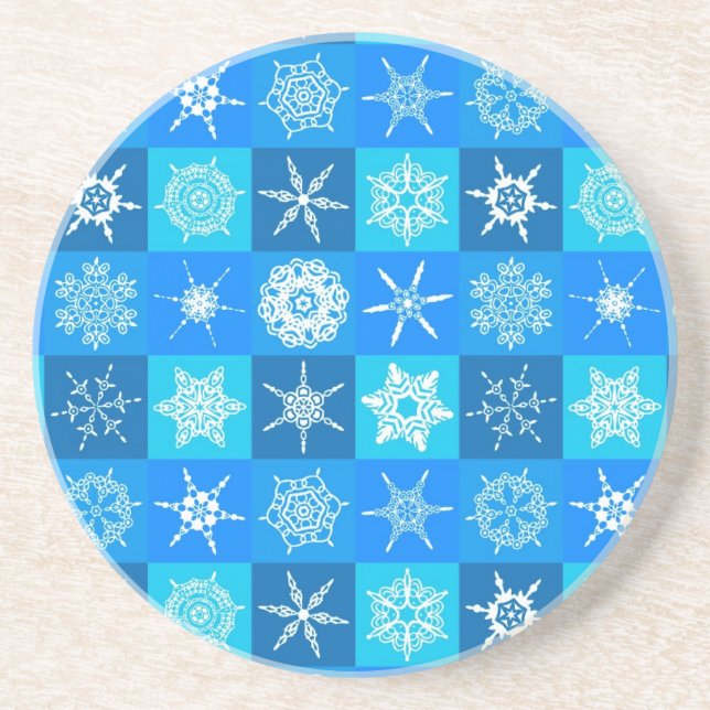 Dessous De Verre En Grès Motif des flocons bleus (Devant)