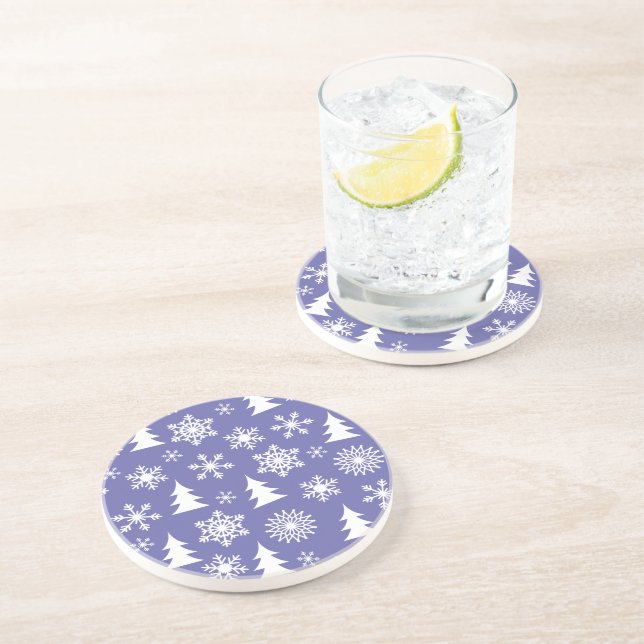 Dessous De Verre En Grès Motif des flocons de neige et des pins (Côté)