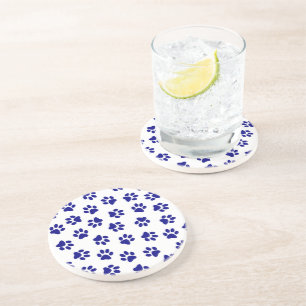 Dessous De Verre En Grès Motif Des Paws, Paws Chiens, Paws Bleus Marine