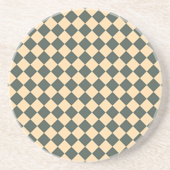 Dessous De Verre En Grès Motif diamant à carreaux jaune vert (Devant)