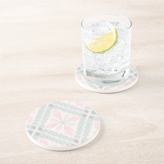 Dessous De Verre En Grès Motif diamant pastel vert et rose (Côté)