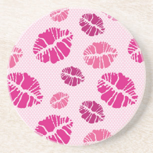 Dessous De Verre En Grès Motif d'impression de forme de baiser de rouge à
