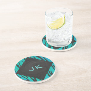 Dessous De Verre En Grès Motif d'impression Turquoise et noir de tigre de m