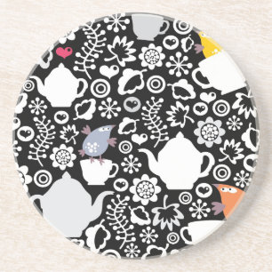 Dessous De Verre En Grès Motif d'oiseaux et de tasses