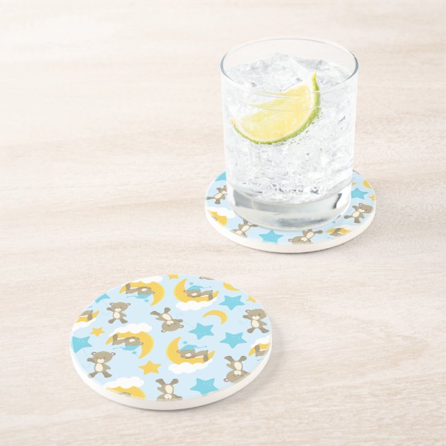 Dessous De Verre En Grès Motif D'Ours, Mignonnes Ours, Nounours, Étoiles (Côté)