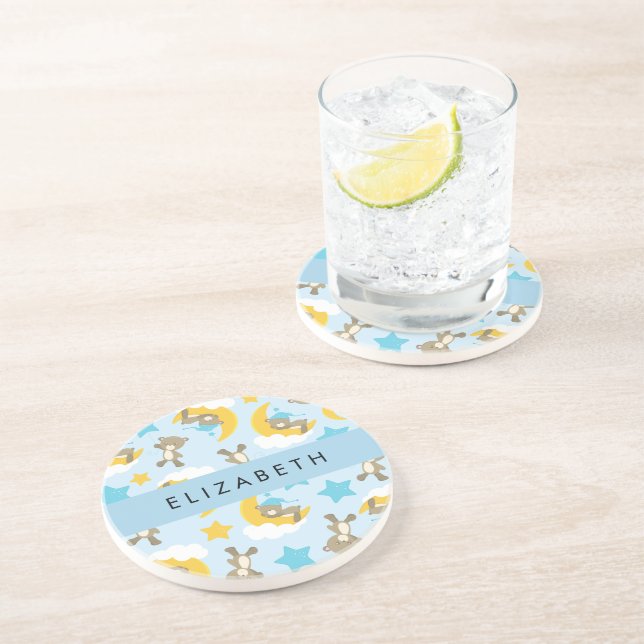 Dessous De Verre En Grès Motif D'Ours, Nounours, Étoiles, Votre Nom (Côté)