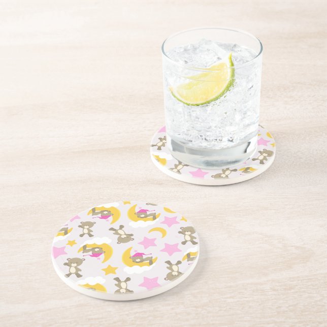 Dessous De Verre En Grès Motif D'Ours, Nounours, Mignons Ours, Étoiles (Côté)