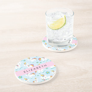 Dessous De Verre En Grès Motif D'Unicornes, De Bonnes Unicornes, Votre Nom