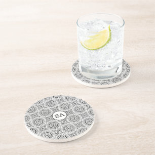 Dessous De Verre En Grès Motif élégant personnalisé vintage noir et blanc