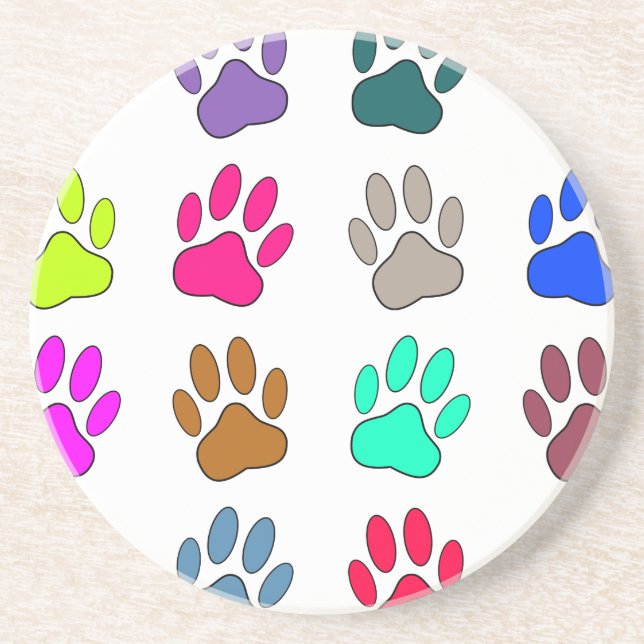 Dessous De Verre En Grès Motif Empreinte de patte de chien multicolore (Devant)