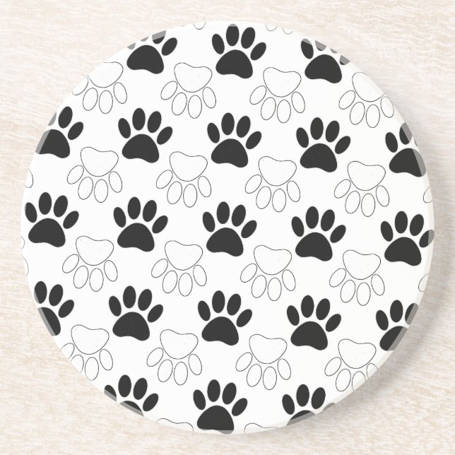 Dessous De Verre En Grès Motif Empreinte de patte de chien noir et blanc (Devant)