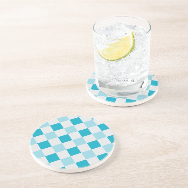 Dessous De Verre En Grès Motif en damier blanc et bleu (Côté)