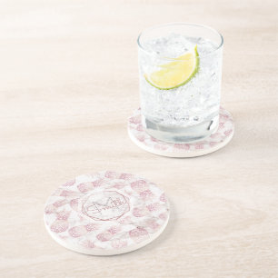 Dessous De Verre En Grès Motif en marbre d'ananas rose en or géométrique