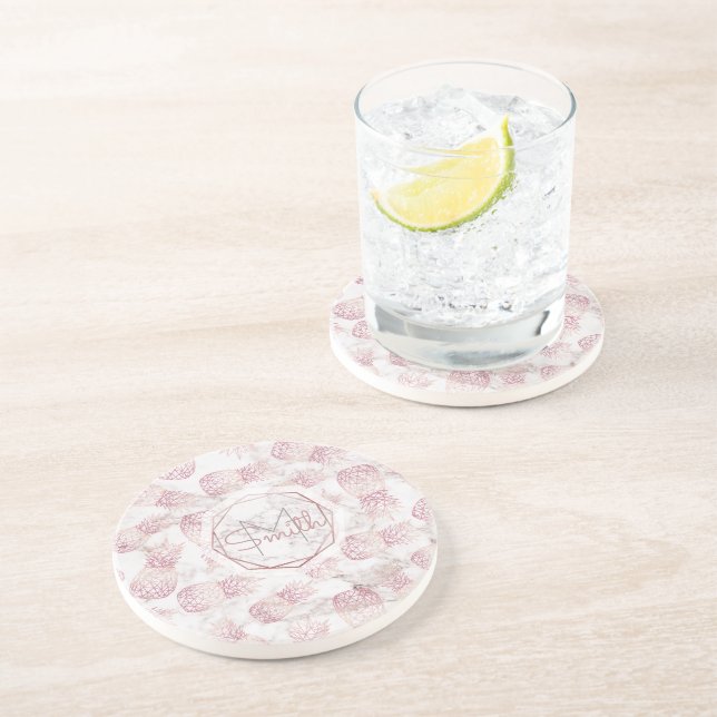 Dessous De Verre En Grès Motif en marbre d'ananas rose en or géométrique (Côté)