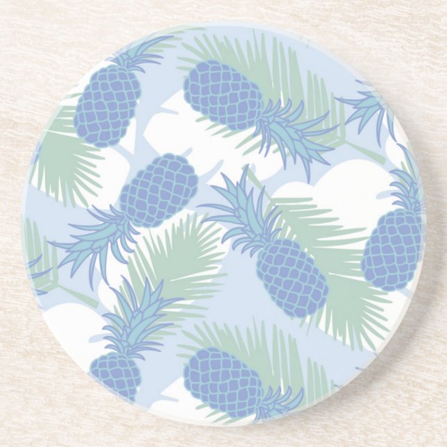 Dessous De Verre En Grès Motif en pastel tropical d'ananas (Devant)