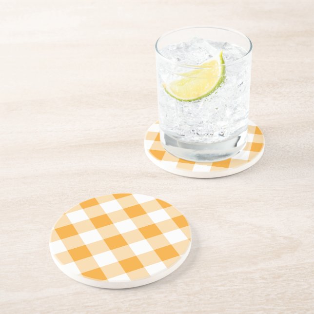 Dessous De Verre En Grès Motif En vichy jaune (Côté)
