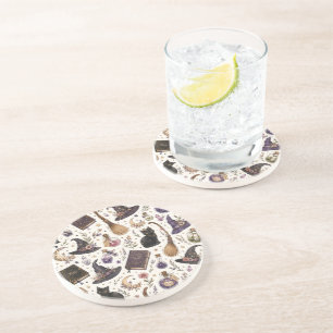 Dessous De Verre En Grès Motif ensorcelant de Halloween avec des chats noir
