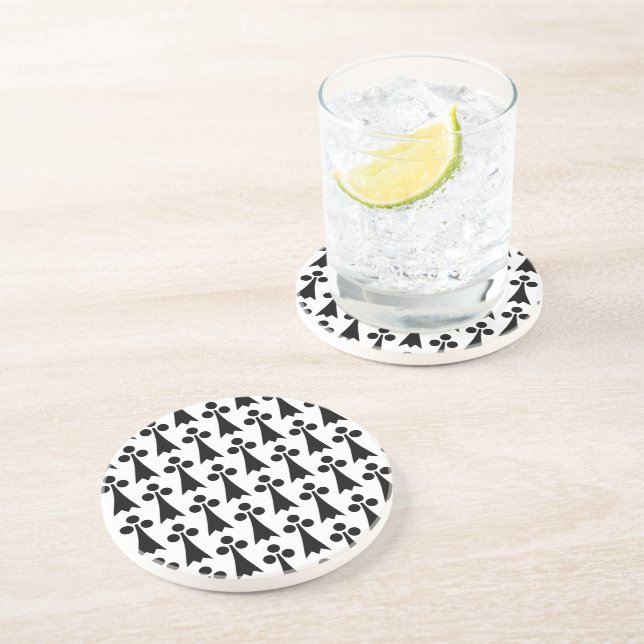 Dessous De Verre En Grès Motif Ermine, Motif Médiéval, Noir sur Blanc (Côté)