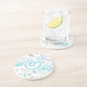 Dessous De Verre En Grès Motif étoile de mer coquillage bleu beige sarcelle