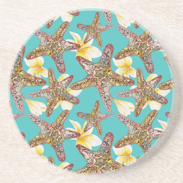 Dessous De Verre En Grès Motif fantaisiste d'étoiles de mer (Devant)