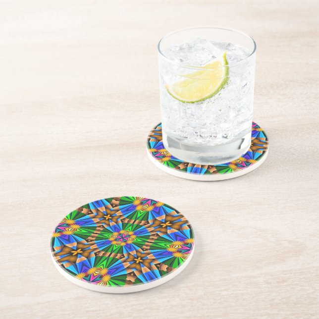 Dessous De Verre En Grès Motif Fleurs Abstraites uniques (Côté)