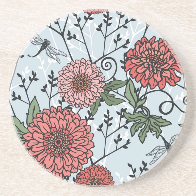 Dessous De Verre En Grès Motif floral 3 (Devant)