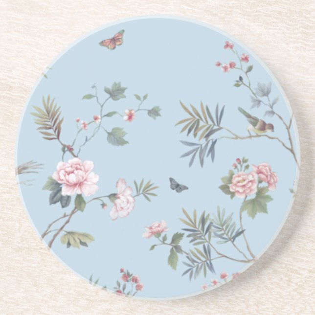 Dessous De Verre En Grès Motif floral antique bleu (Devant)