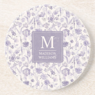 Dessous De Verre En Grès Motif floral aquarelle lavande violet fleurs