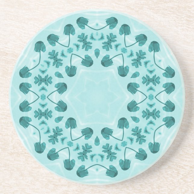 Dessous De Verre En Grès Motif floral, bleu Turquoise (Devant)