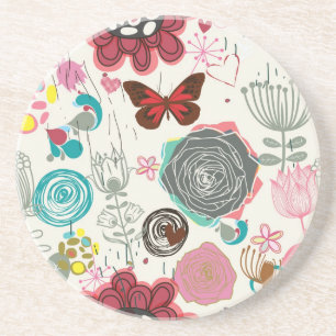 Dessous De Verre En Grès Motif floral dans le rétro style 5