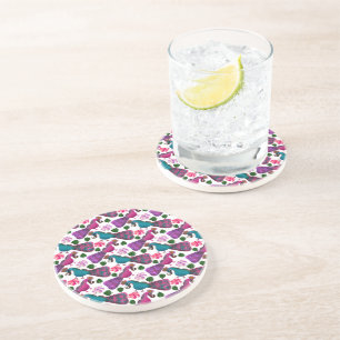 Dessous De Verre En Grès Motif floral d'oiseau mignon Oiseaux colorés