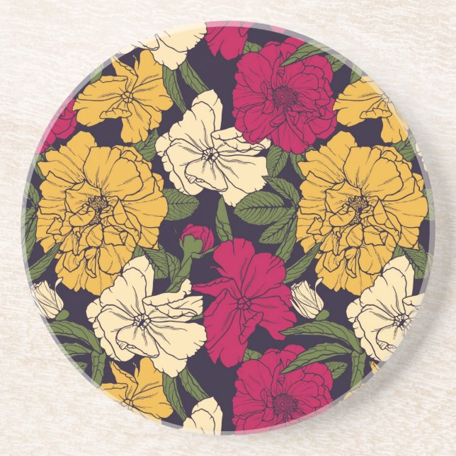 Dessous De Verre En Grès Motif floral élégant (Devant)