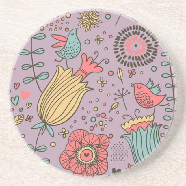 Dessous De Verre En Grès Motif floral élégant avec des fleurs (Devant)