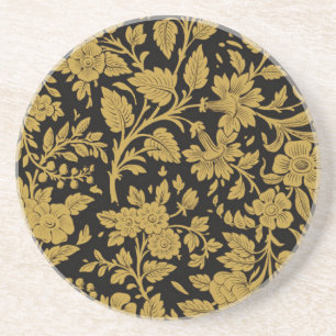 Dessous De Verre En Grès Motif floral en or antique indien avec motif noir