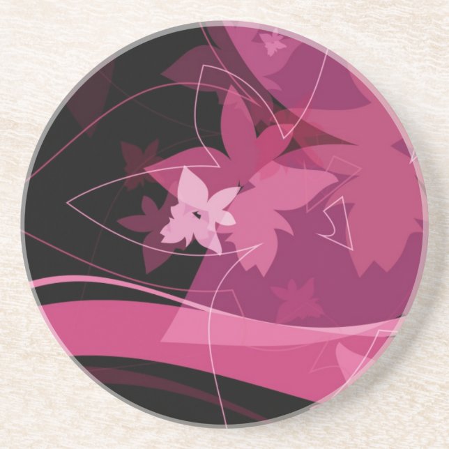 Dessous De Verre En Grès Motif floral magenta (Devant)