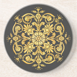 Dessous De Verre En Grès Motif floral or et noir