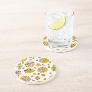 Dessous De Verre En Grès Motif floral rétro des années 70