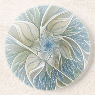 Dessous De Verre En Grès Motif floral rêve abstrait bleu kaki fractal