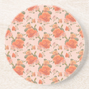 Dessous De Verre En Grès motif floral rose orange rose mariage printemps