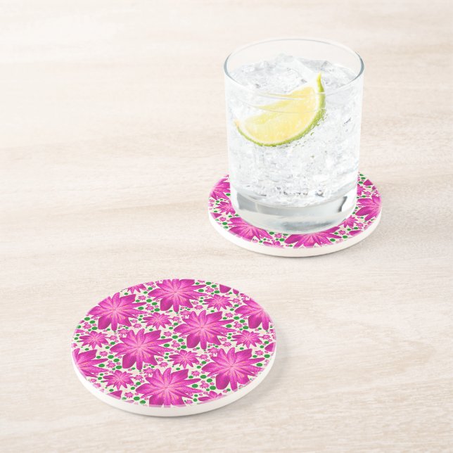 Dessous De Verre En Grès Motif floral rose vif sans couture (Côté)
